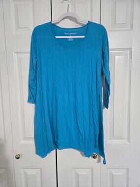 Pleats collection small women's blue dress with 3/4 sleeves